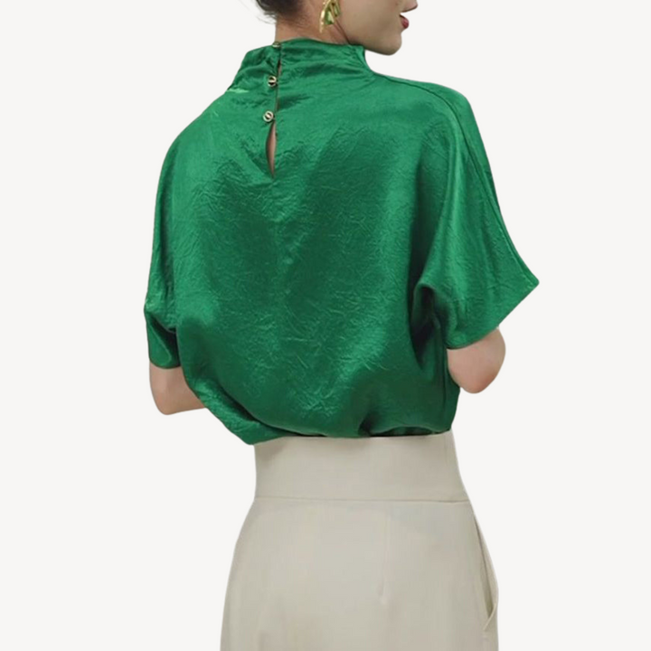 Womens Satin Top High-Neck