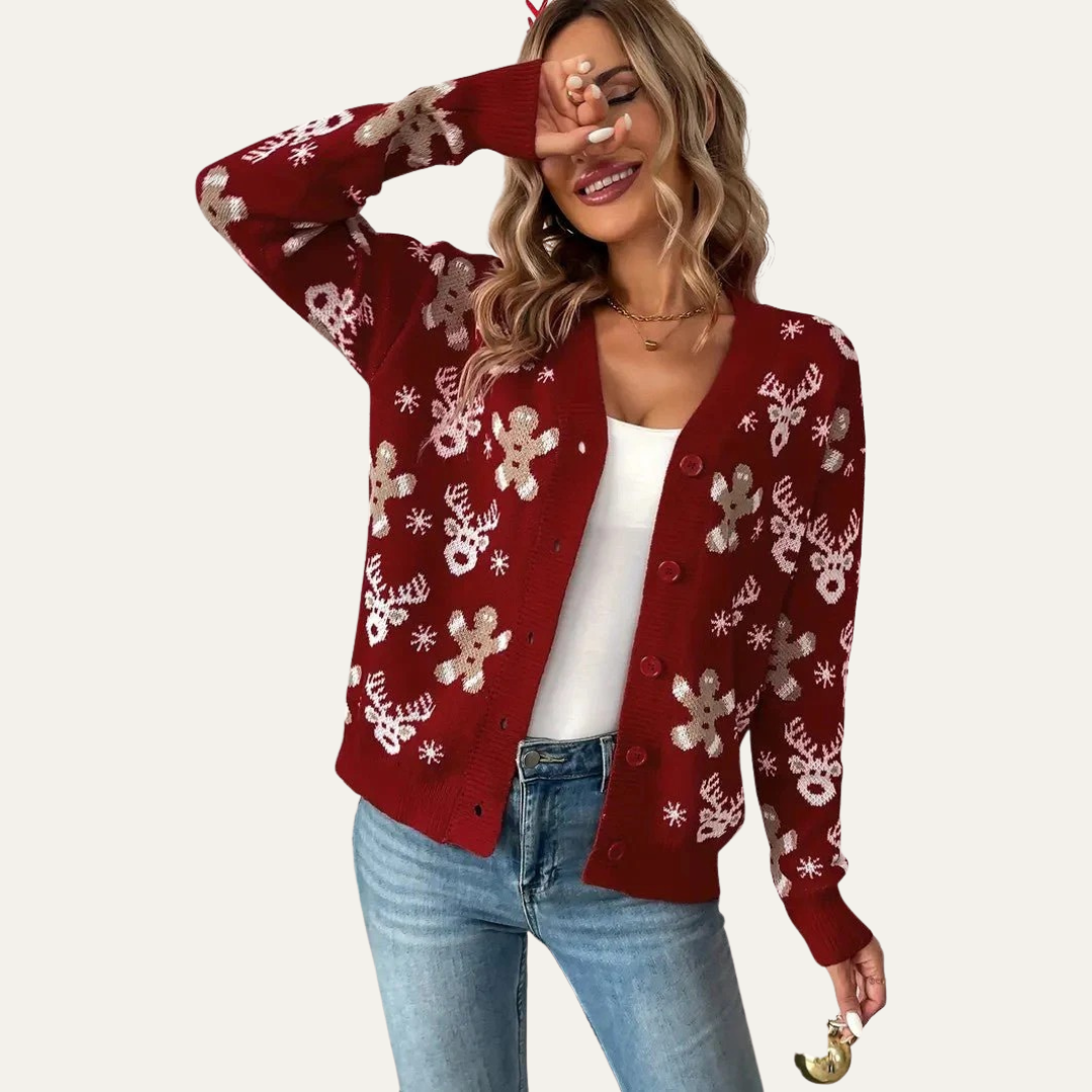 Womens Knit Cardigan Button Closure Festive Style