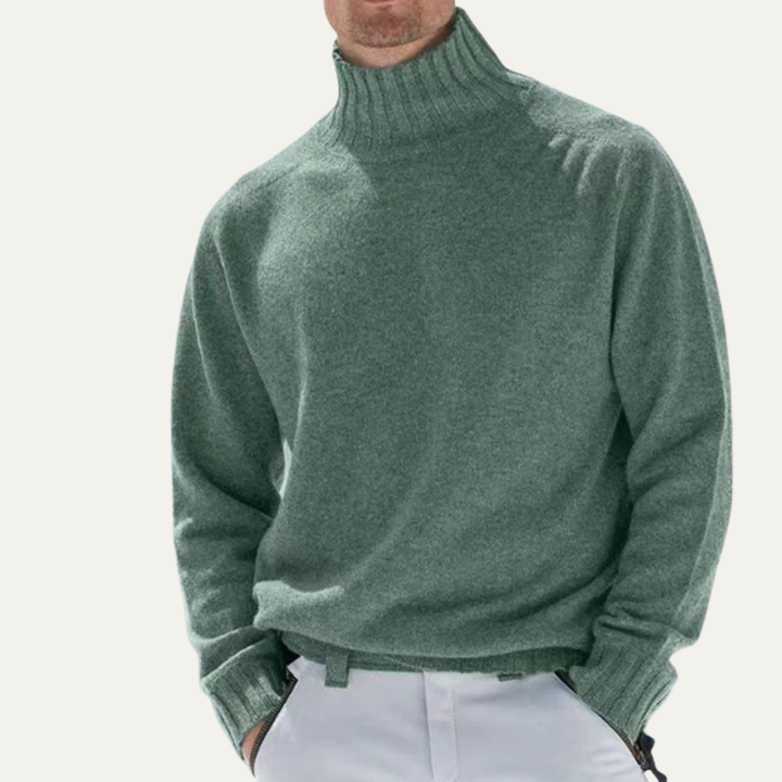 Mens Wool Knit Sweater Ribbed Turtleneck Fit