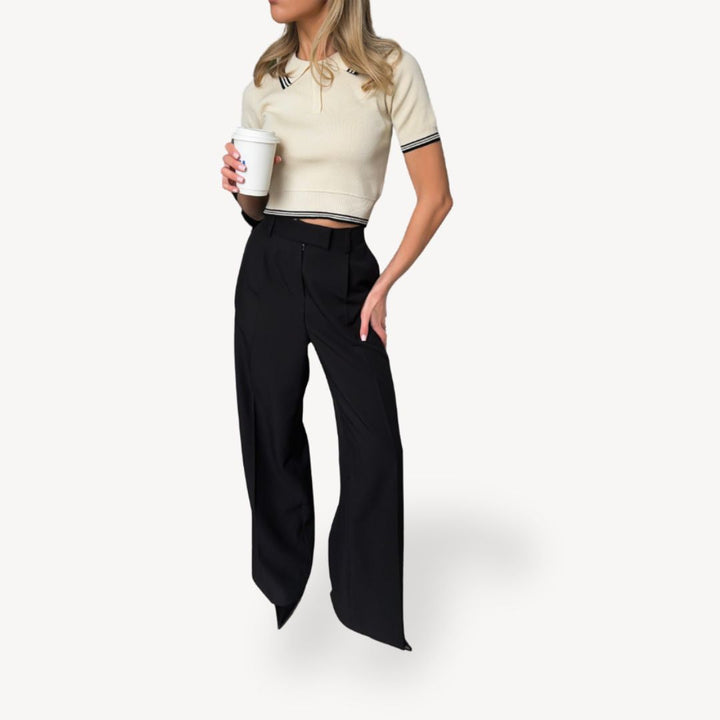 Womens Cropped Polo Knit Shirt Short Sleeve - BritishMode