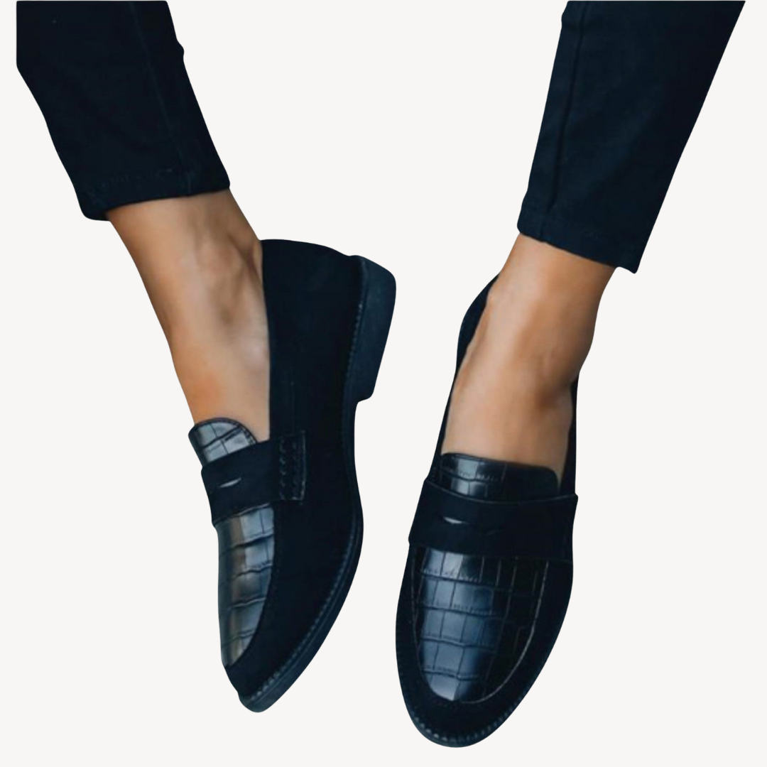 Womens Orthopedic Leather Loafers Croc Pattern Flats