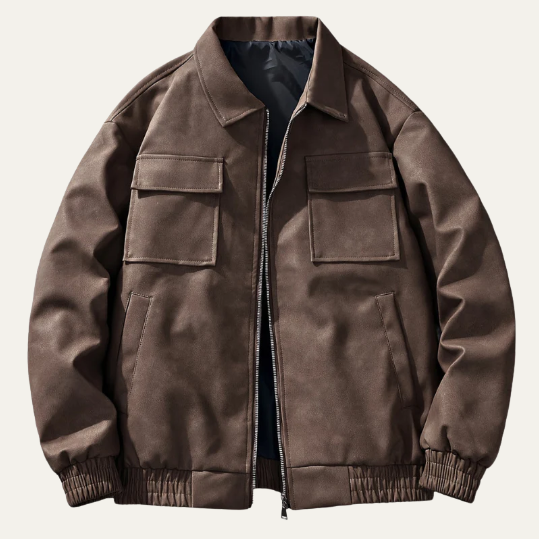 Mens Bomber Jacket Relaxed Fit with Chest Flap Pockets