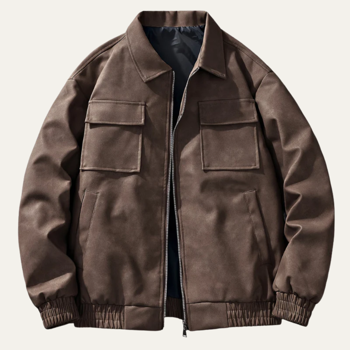 Mens Bomber Jacket Relaxed Fit with Chest Flap Pockets