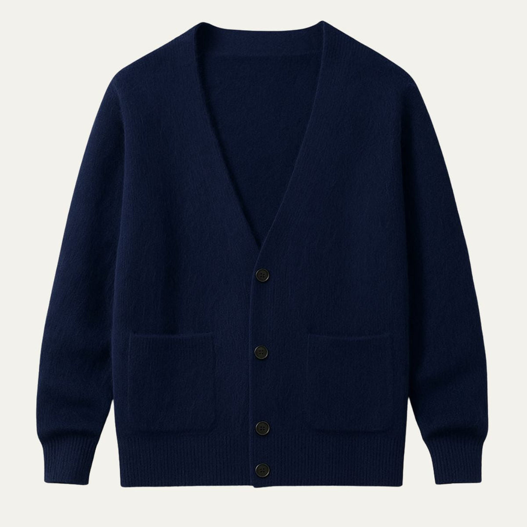 Mens Cashmere Knit Cardigan V-Neck Button Front