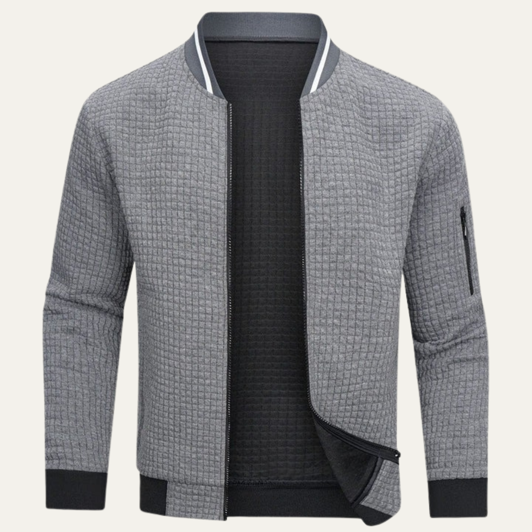 Mens Quilted Bomber Jacket Textured Zip Closure