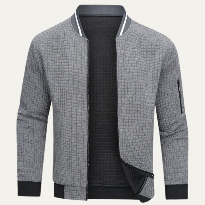 Mens Quilted Bomber Jacket Textured Zip Closure