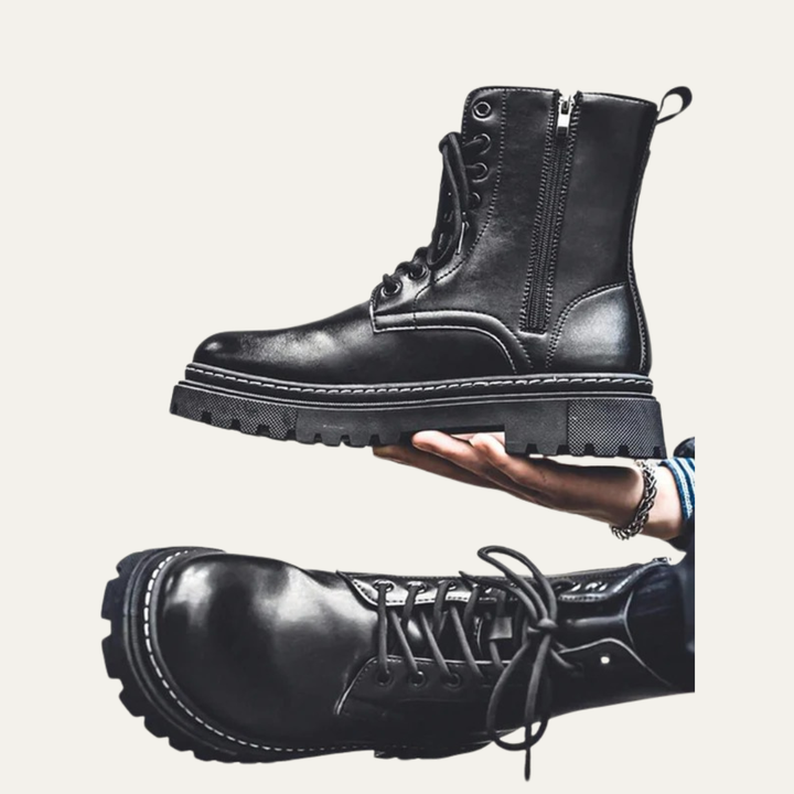 Mens Ankle Boots Leather Lace-Up Side Zip