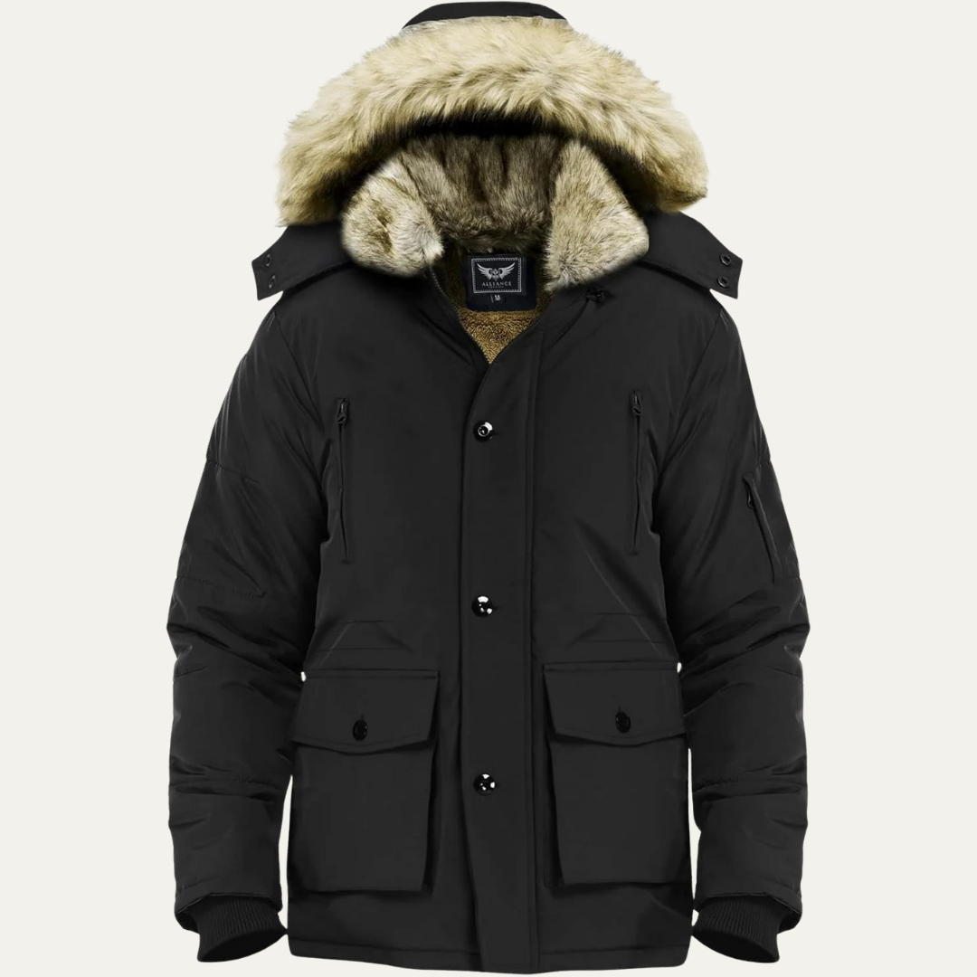 Mens Mid-Length Parka with Detachable Hood Winter Outerwear
