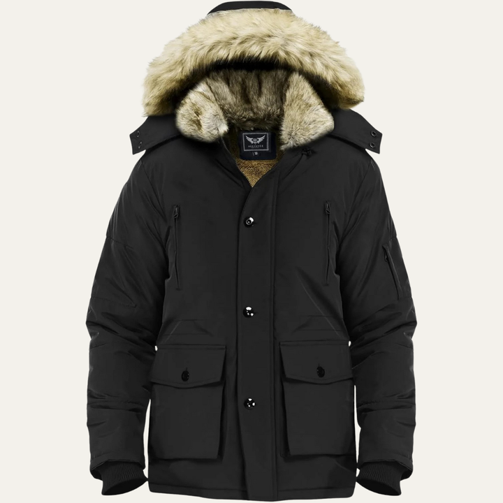 Mens Mid-Length Parka with Detachable Hood Winter Outerwear