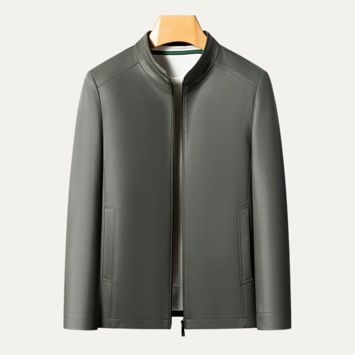 Mens Leather Casual Jacket with Stand Collar - BritishMode