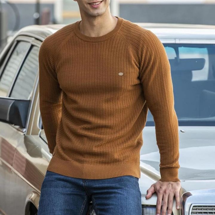 Mens Crewneck Sweater Waffle Knit Textured