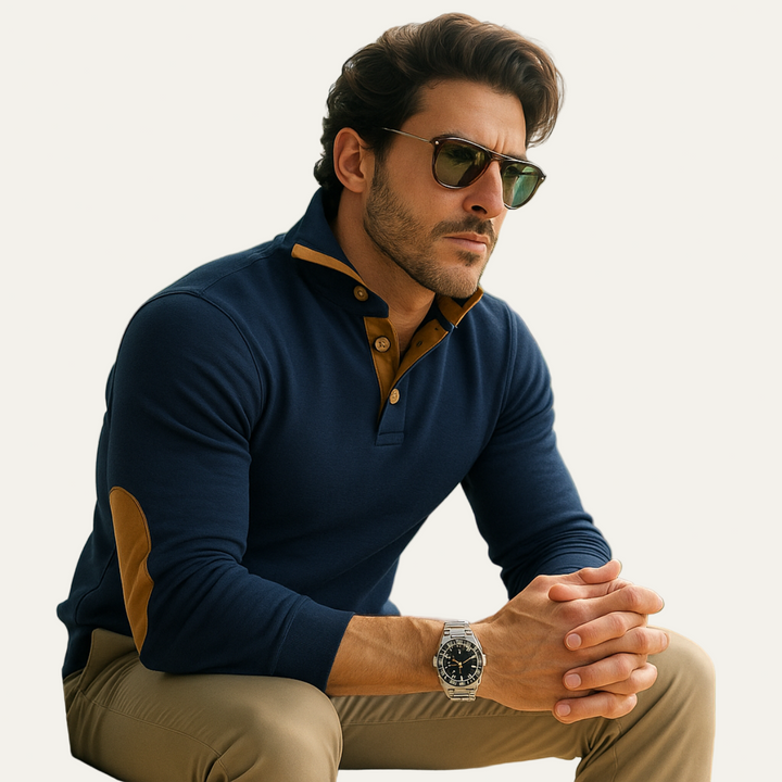 Mens Knit Sweater High Collar Contrast Detail