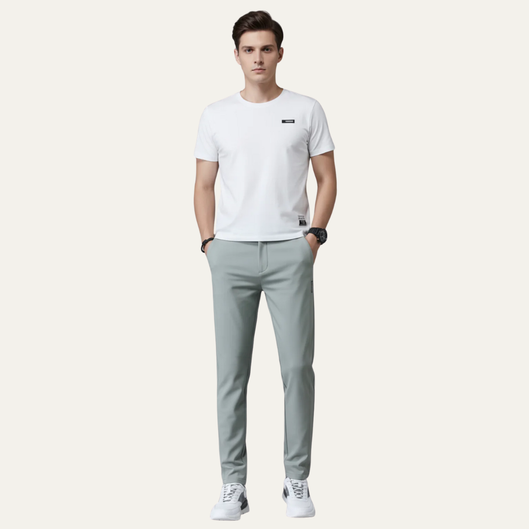 Mens Slim Fit Stretch Flat Front Pants
