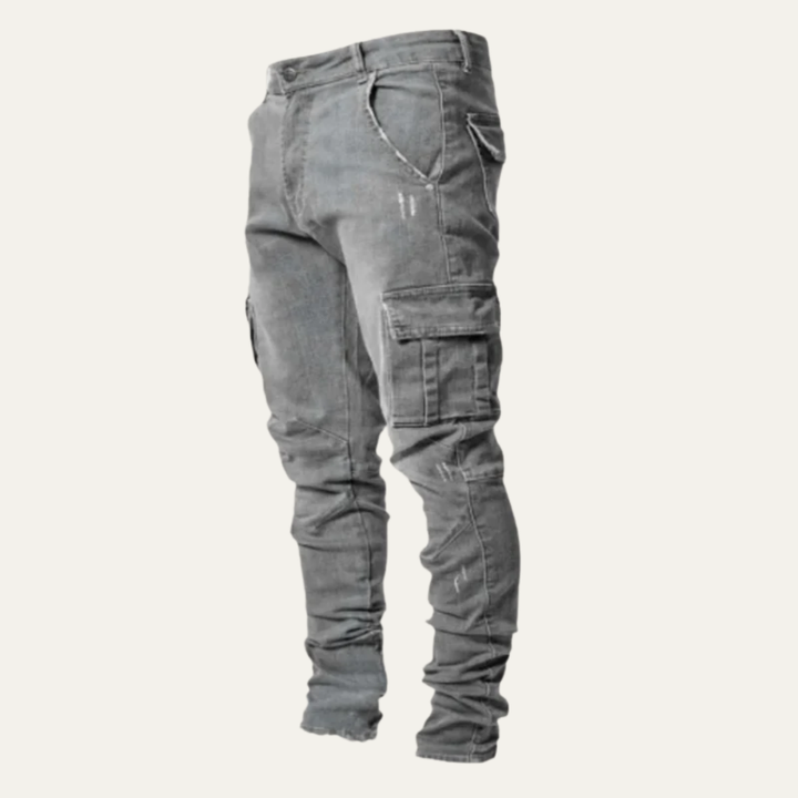 Mens Cargo Pants Denim Stretch Slim Fit