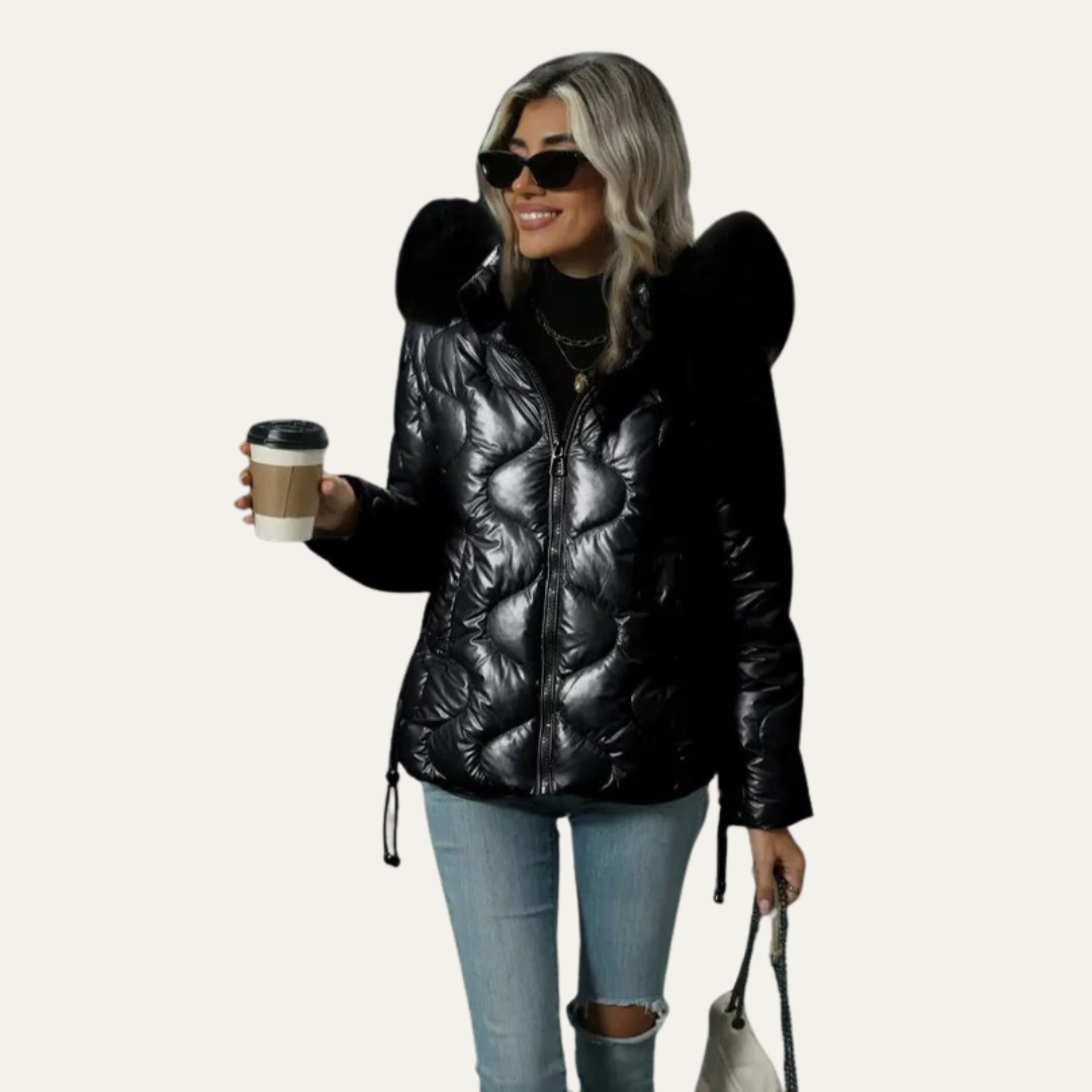 Womens Quilted Puffer Jacket Metallic Insulated Fit