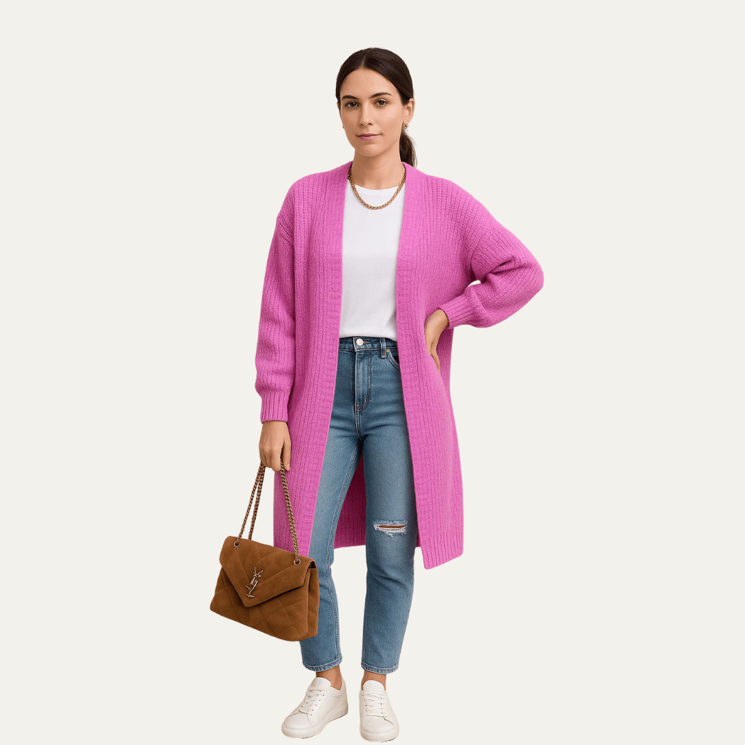 Womens Longline Cardigan Fuzzy Open Front