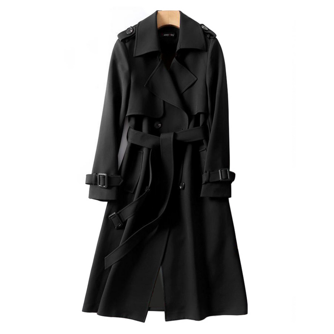 Womens Long Trench Coat with Belt Classic Fit