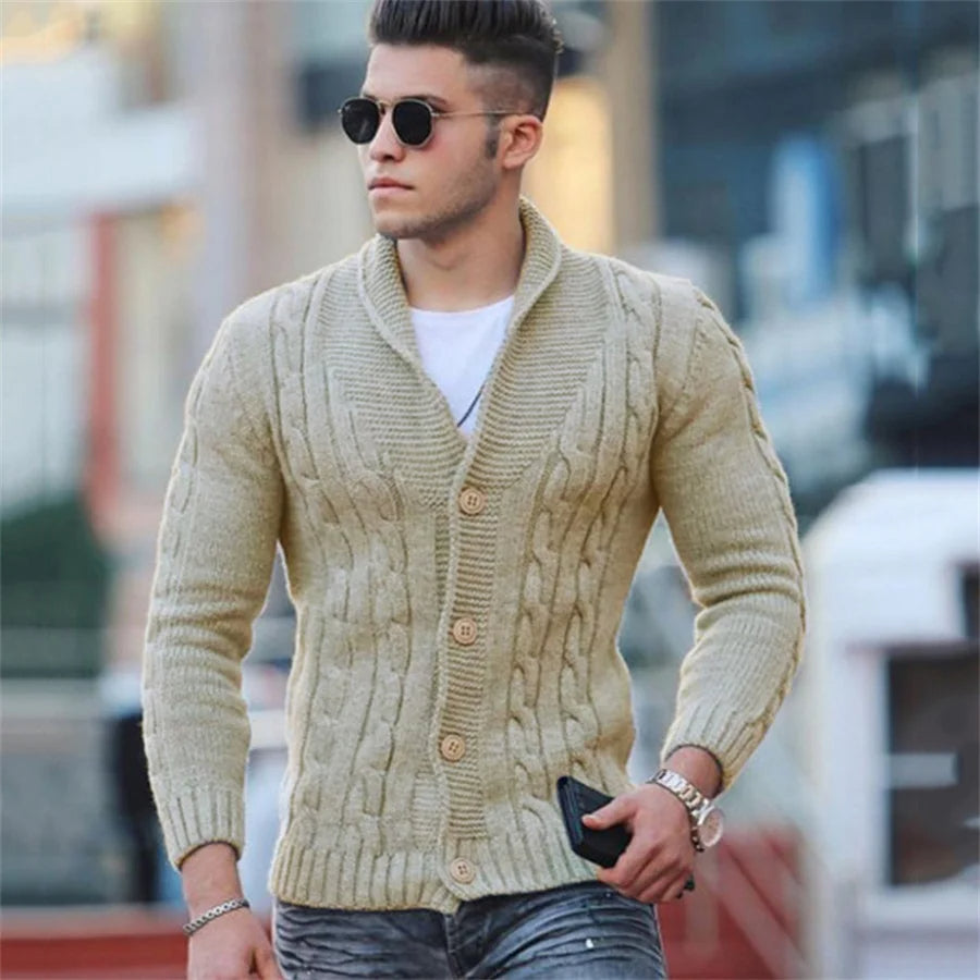 Mens Sweater Cardigan Wool Blend Relaxed Fit