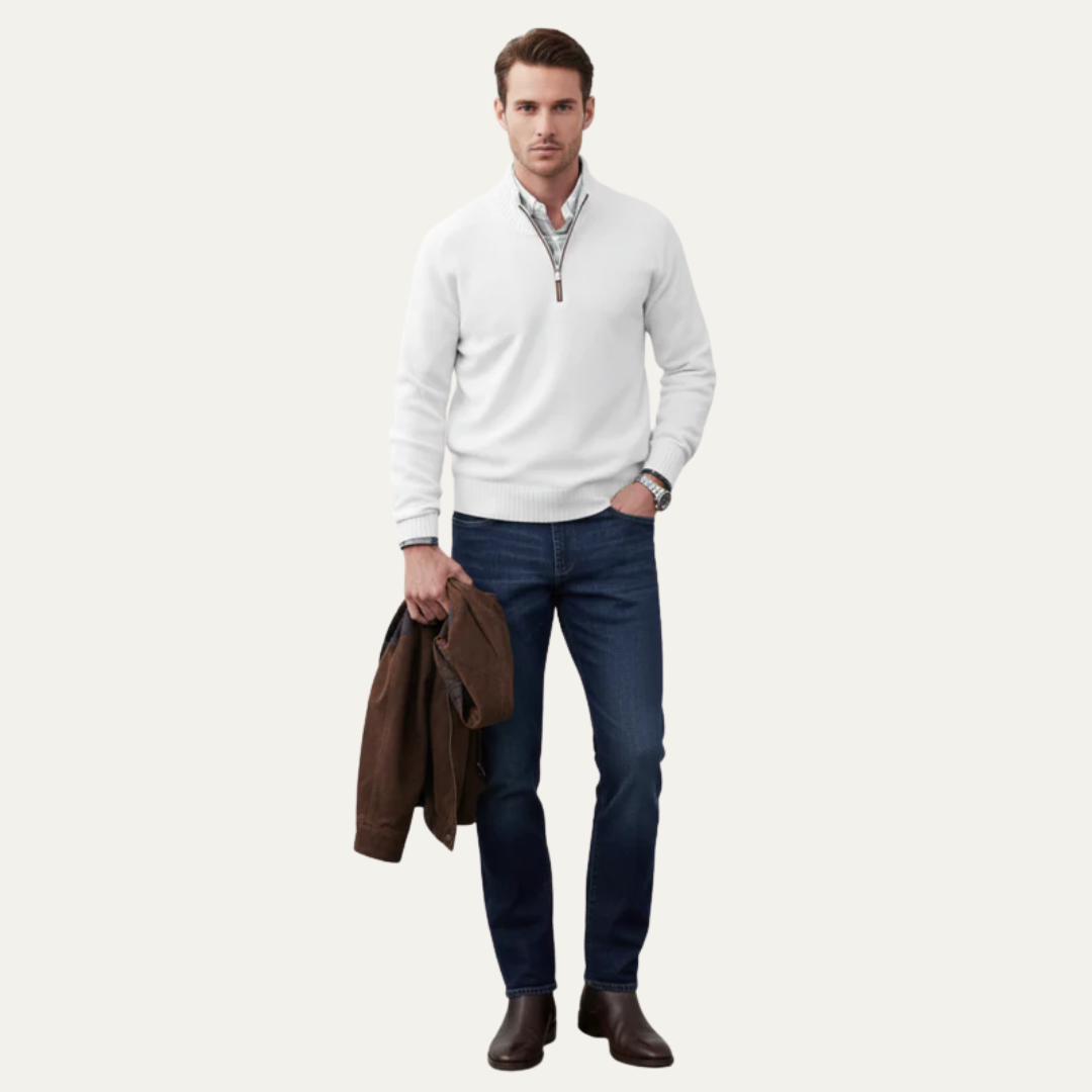 Mens Knit Sweater High Collar Quarter Zip