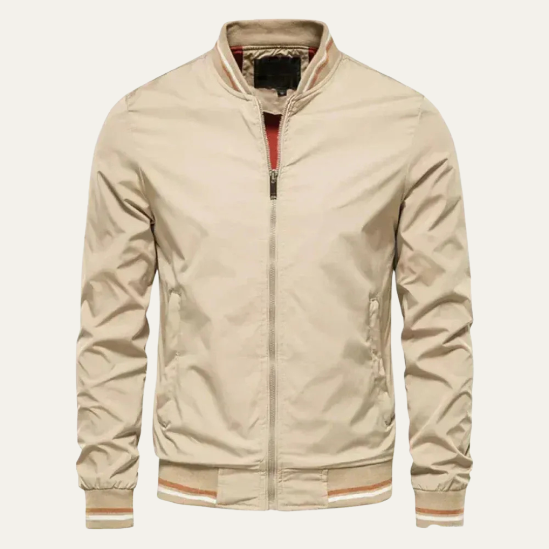 Mens Bomber Jacket Ribbed Collar Striped Design