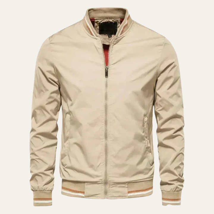 Mens Bomber Jacket Ribbed Collar Striped Design