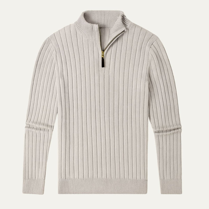 Mens Ribbed Sweater Quarter Zip Stand Collar - BritishMode
