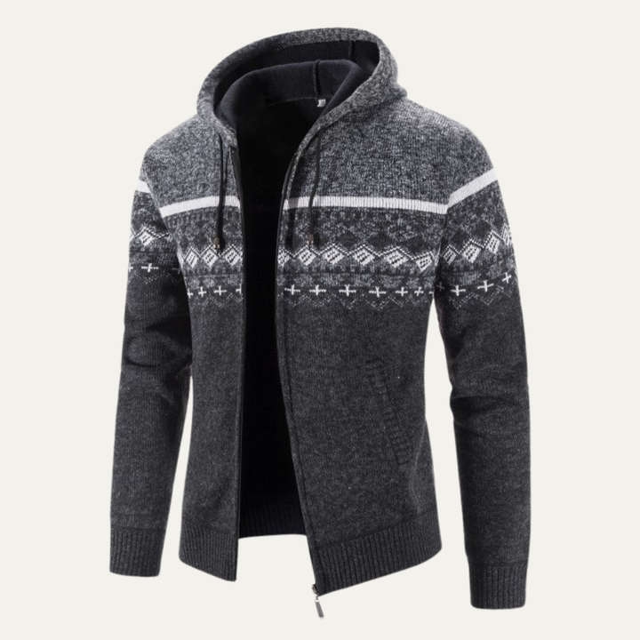 Mens Knit Hooded Zip Jacket Color Block Design