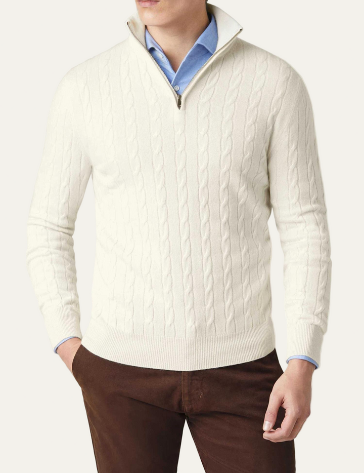Mens Cable Knit Sweater with Zipper