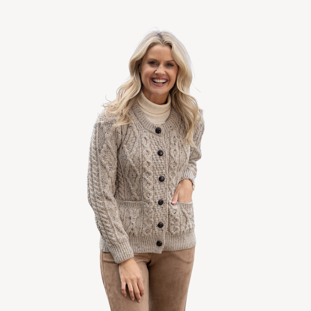 Womens Wool Blend Cardigan Cable Knit Relaxed Fit - BritishMode