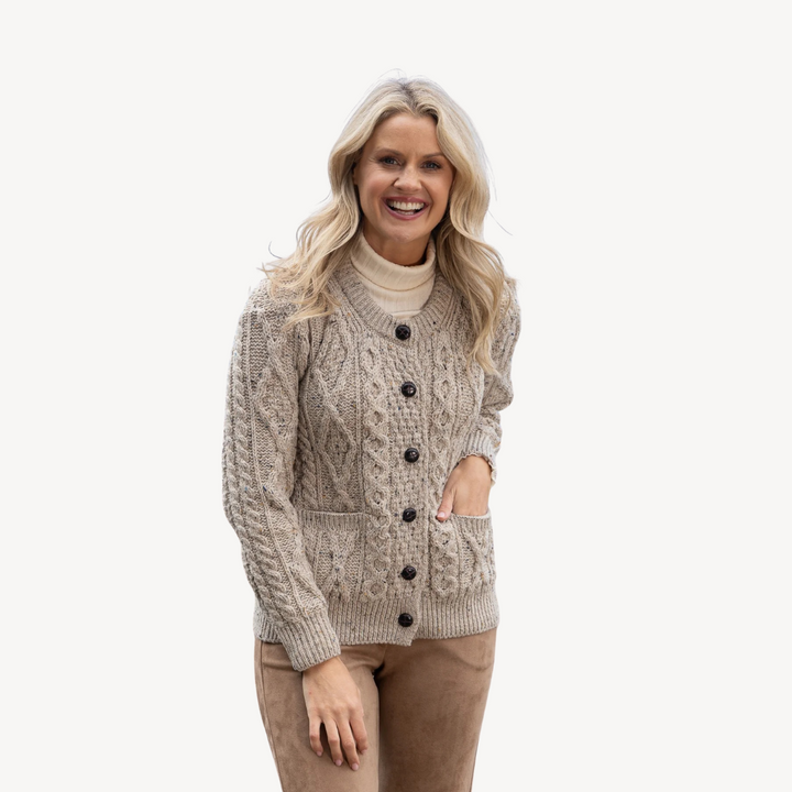 Womens Wool Blend Cardigan Cable Knit Relaxed Fit - BritishMode