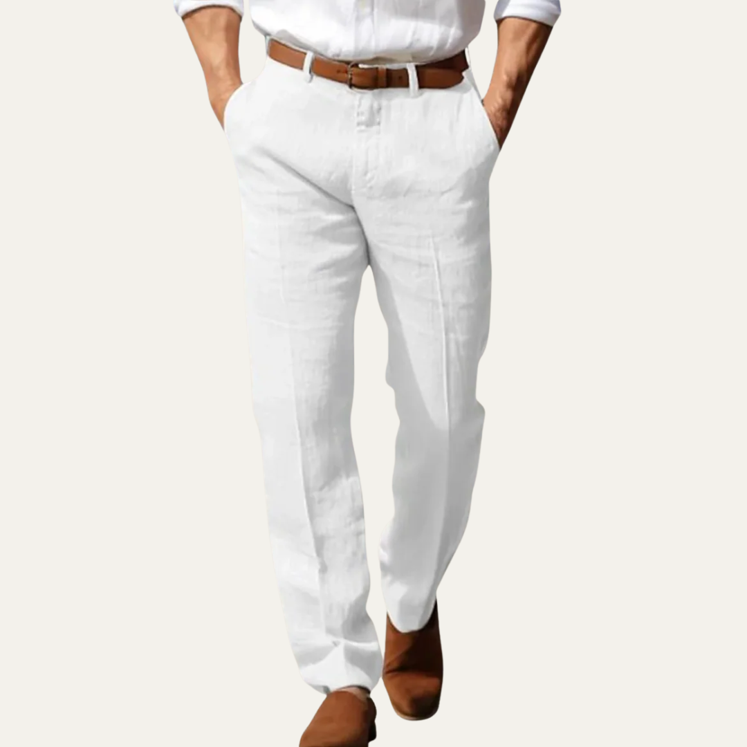 Mens Linen Blend Trousers Relaxed Fit - BritishMode