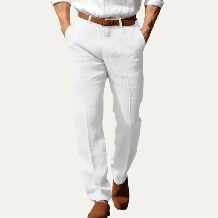 Mens Linen Blend Trousers Relaxed Fit - BritishMode
