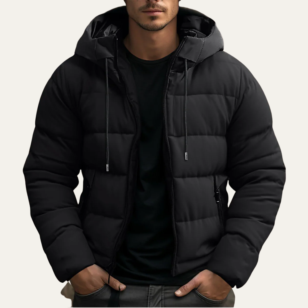 Mens Hooded Puffer Jacket Wide Baffle Insulated
