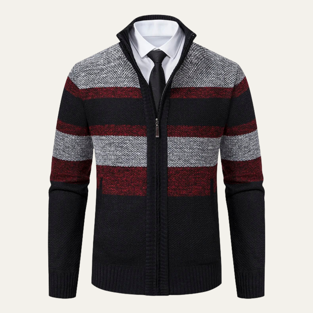 Mens Knit Zip Cardigan Striped Winter Style - BritishMode