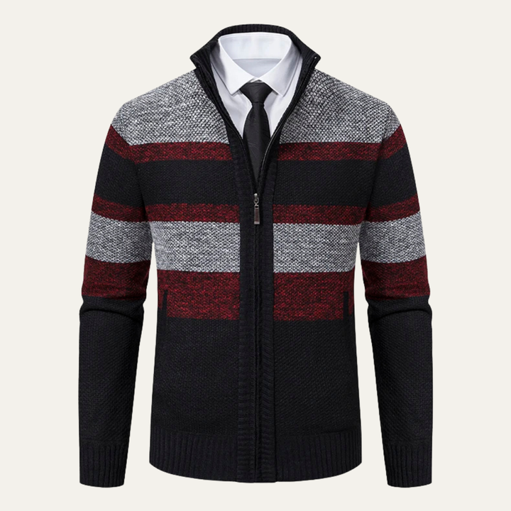 Mens Knit Zip Cardigan Striped Winter Style - BritishMode