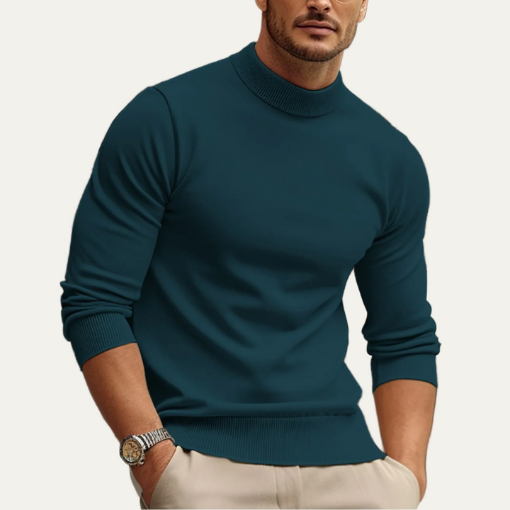 Mens Ribbed Sweater Mock Turtleneck Slim Fit