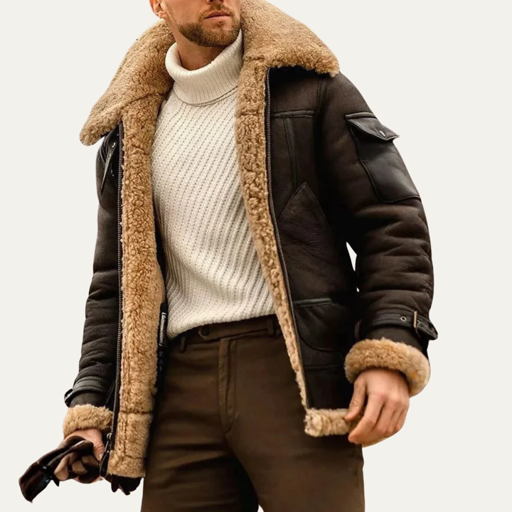 Mens Aviator Jacket Shearling Heavy Warm Fit