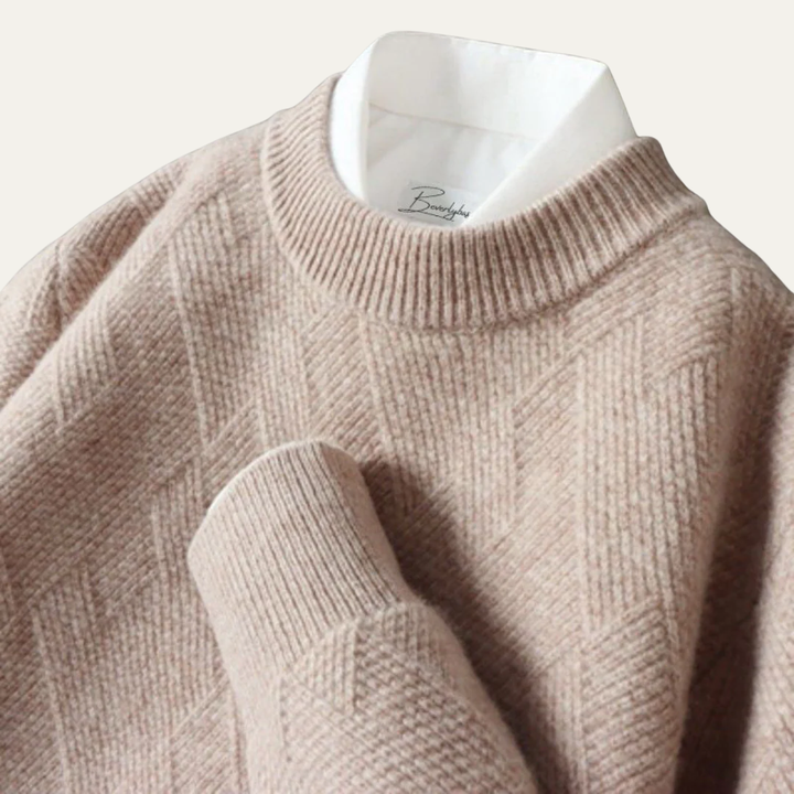 Mens Knit Sweater Geometric Pattern Crew Neck