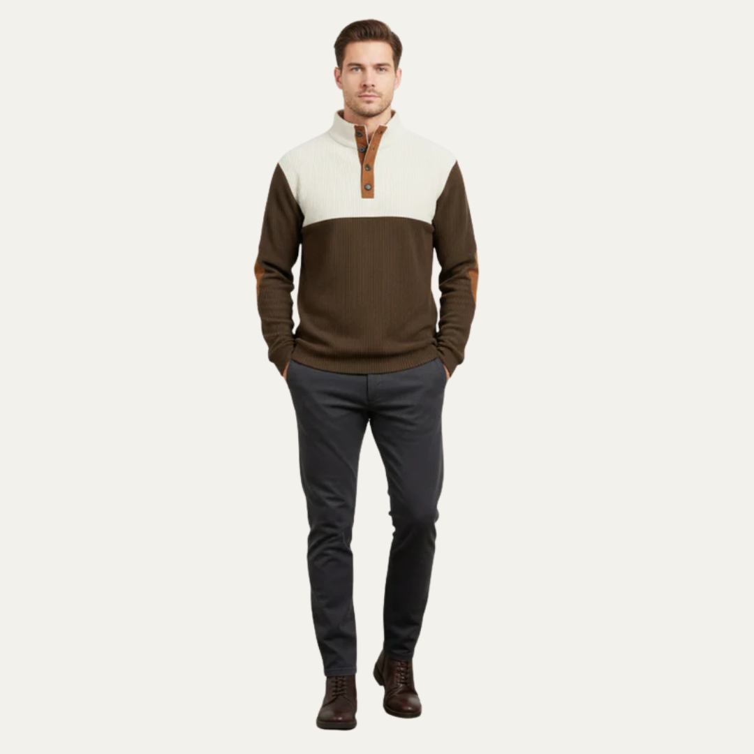 Mens Sweater Button Placket Color Block Design
