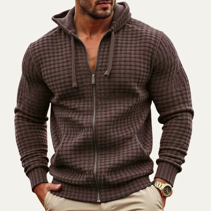 Mens Hoodie Textured Grid Full Zip