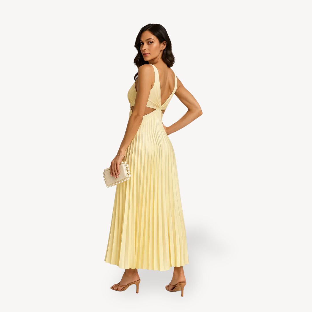 Womens Midi Dress Pleated Cutout Design - BritishMode