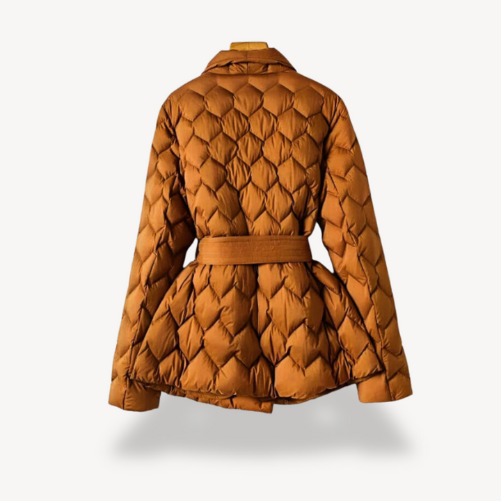 Womens Quilted Puffer Jacket with Belted Waist