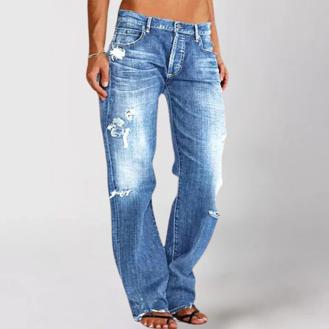 Womens Low-Rise Jeans Distressed Straight Leg - BritishMode