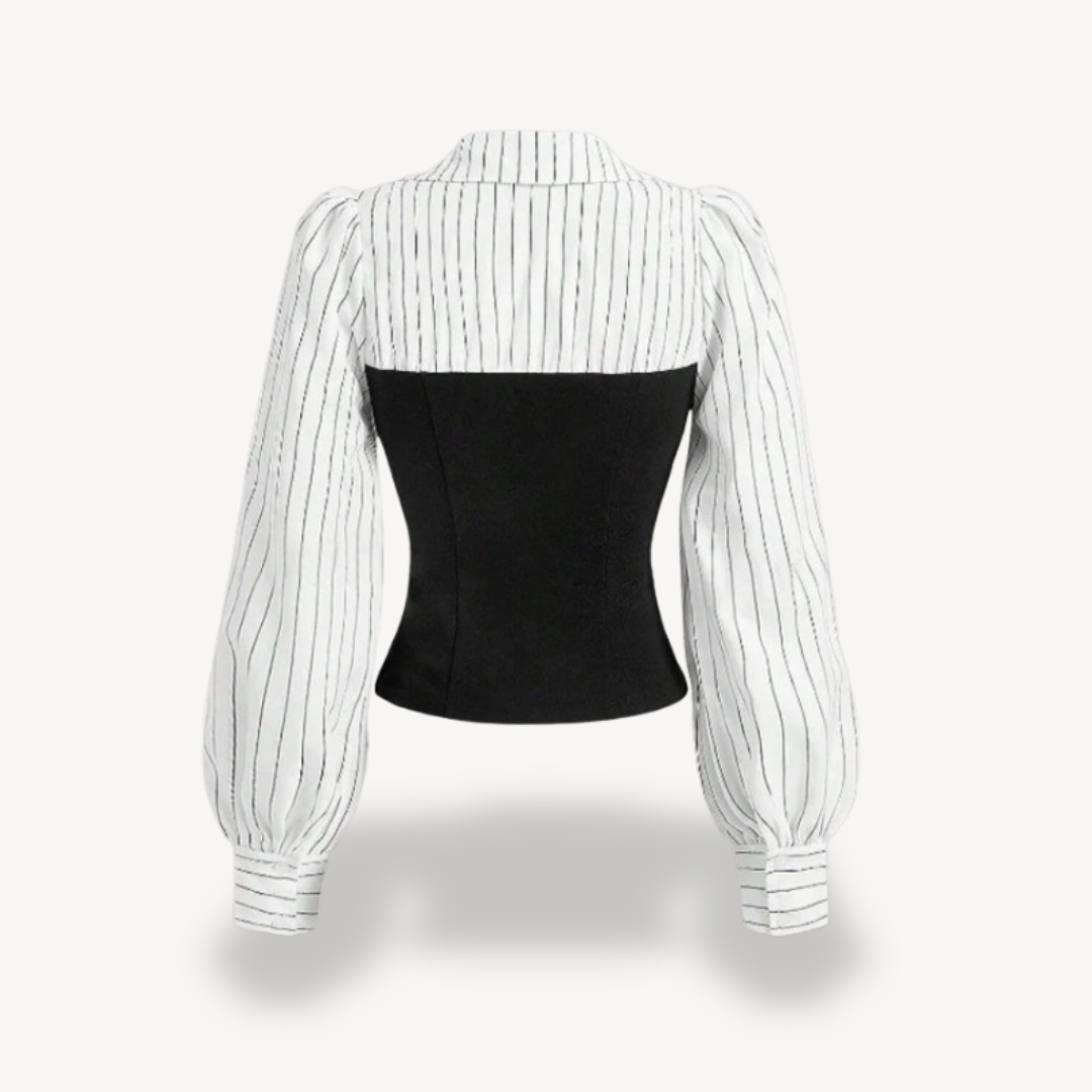 Womens Puff Sleeve Top Striped Casual Fit