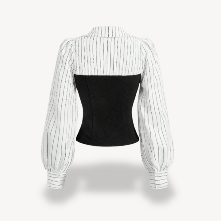 Womens Puff Sleeve Top Striped Casual Fit
