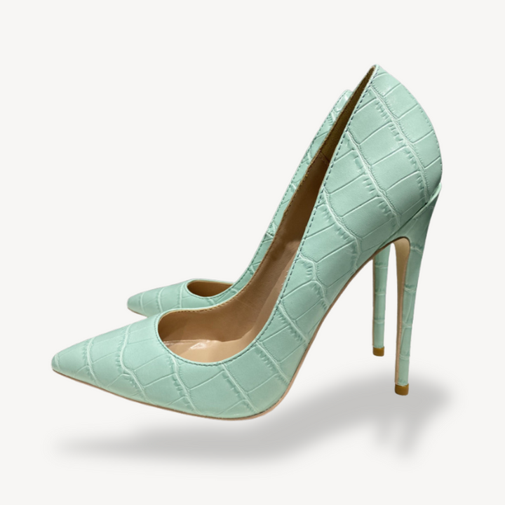 Womens Leather Orthopedic Heels Croc-Embossed