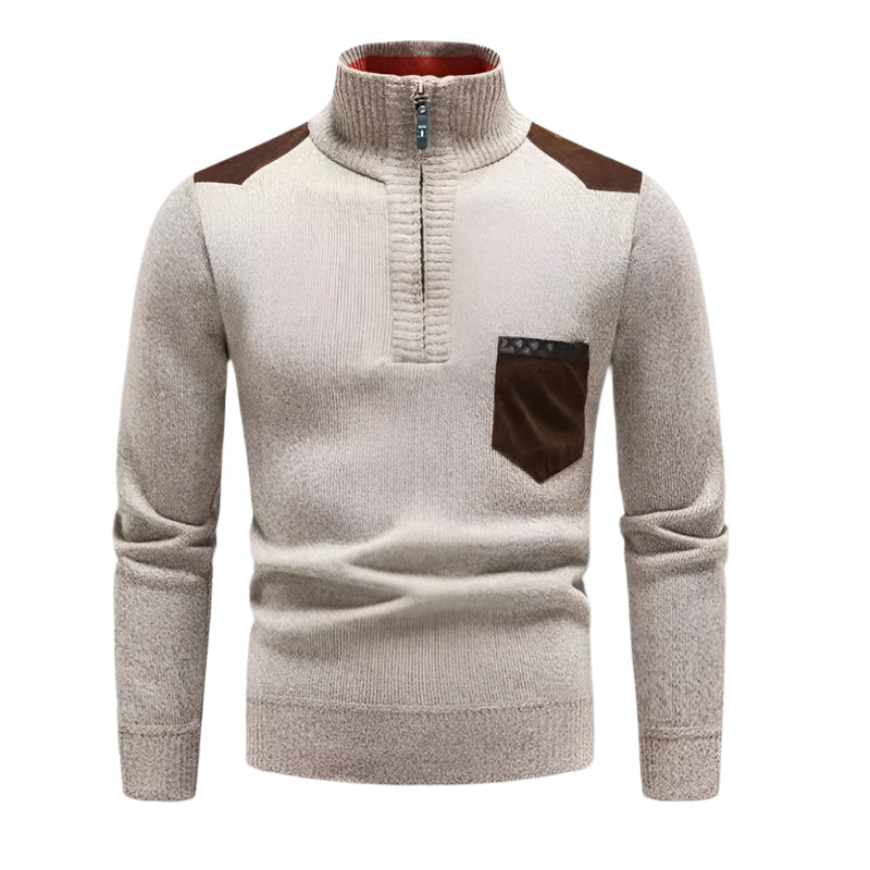 Mens Half-Zip Jumper Patchwork Pattern Regular Fit