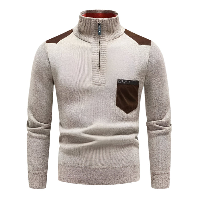 Mens Half-Zip Jumper Patchwork Pattern Regular Fit