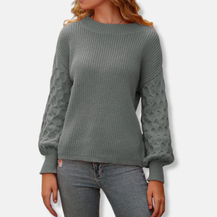 Womens Pullover Sweatshirt Textured Knit Relaxed Fit Balloon Sleeves