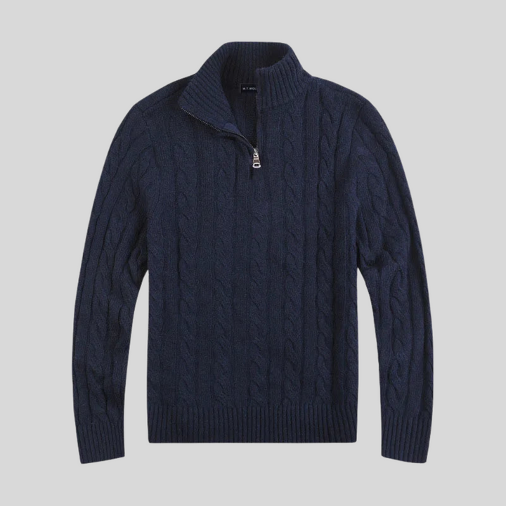 Mens Cable Knit Sweater Mock Neck Quarter Zip